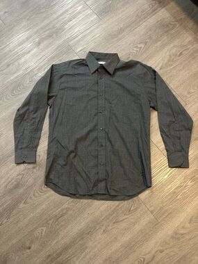 Woolworths Men’s Dress Shirt 15.5/39 Gray Heathered Button Down Easy Care Office